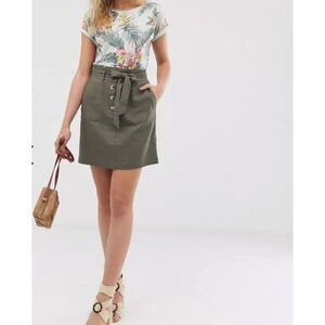 OASIS Linen‎ Blend Buttoned Mini Skirt Sz2